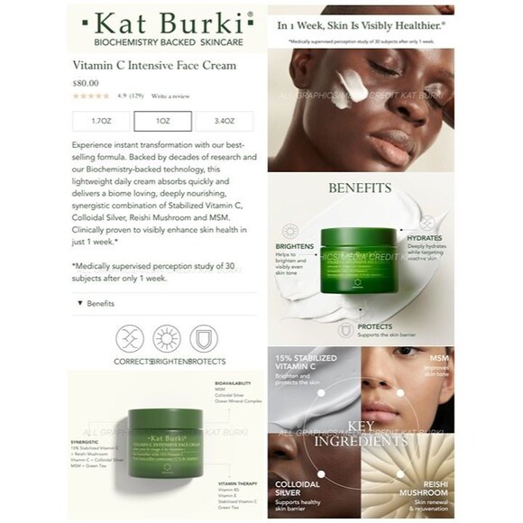 BNIB KAT BURKI 15% Stabilized Vitamin C Intensive Face Cream Brightening Firming - Picture 3 of 12